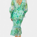 Carly Vestido Floral con Cintura Fruncida y Manga Larga