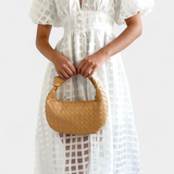 Marigold Vestido Midi de Manga Abullonada con Patrón de Cuadrados