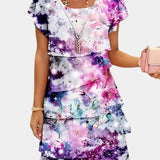 Tamara Vestido de Raso Floral en Capas