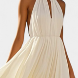 Starla Vestido Halter Plisado con Perlas