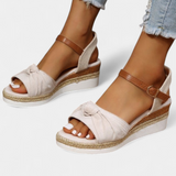 Loura Sandalias de Lona con Lazada y Plataforma Casual