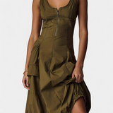 Katana Vestido Midi con Dobladillo de Burbujas y Corsé Ajustado