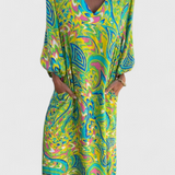 Carmina Vestido Maxi Bohemio con Escote en V y Estampado Abstracto