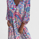 Carmina Vestido Maxi Bohemio con Escote en V y Estampado Abstracto