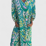Carmina Vestido Maxi Bohemio con Escote en V y Estampado Abstracto