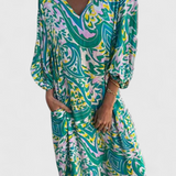 Carmina Vestido Maxi Bohemio con Escote en V y Estampado Abstracto