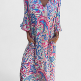Carmina Vestido Maxi Bohemio con Escote en V y Estampado Abstracto