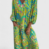 Carmina Vestido Maxi Bohemio con Escote en V y Estampado Abstracto
