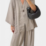 Eli Conjunto Oversize de Top con Cuello en V y Pantalón Recto