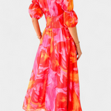 Essja Vestido Maxi de Manga Abullonada con Escote en V