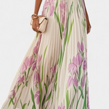Calanthe Vestido Largo Floral Plisado con Escote Cuadrado
