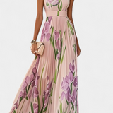 Calanthe Vestido Largo Floral Plisado con Escote Cuadrado