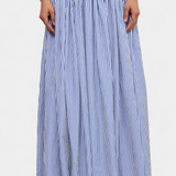 Ippolita Camisa de Cuello Alto a Rayas y Falda de Traje Plisada