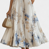Elise Vestido Midi Sin Mangas con Estampado Floral y Plisado