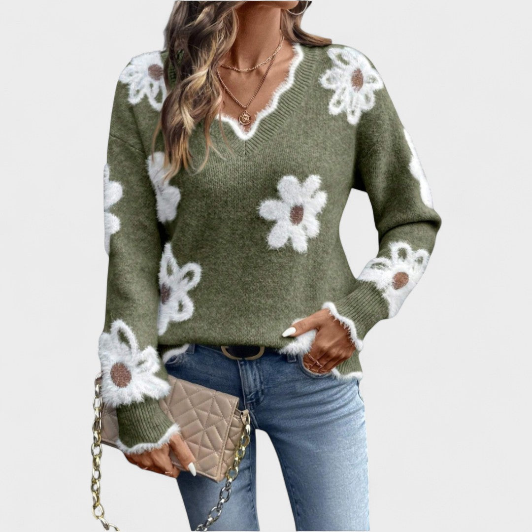 Elisa - Elegante jersey floral con cuello en V