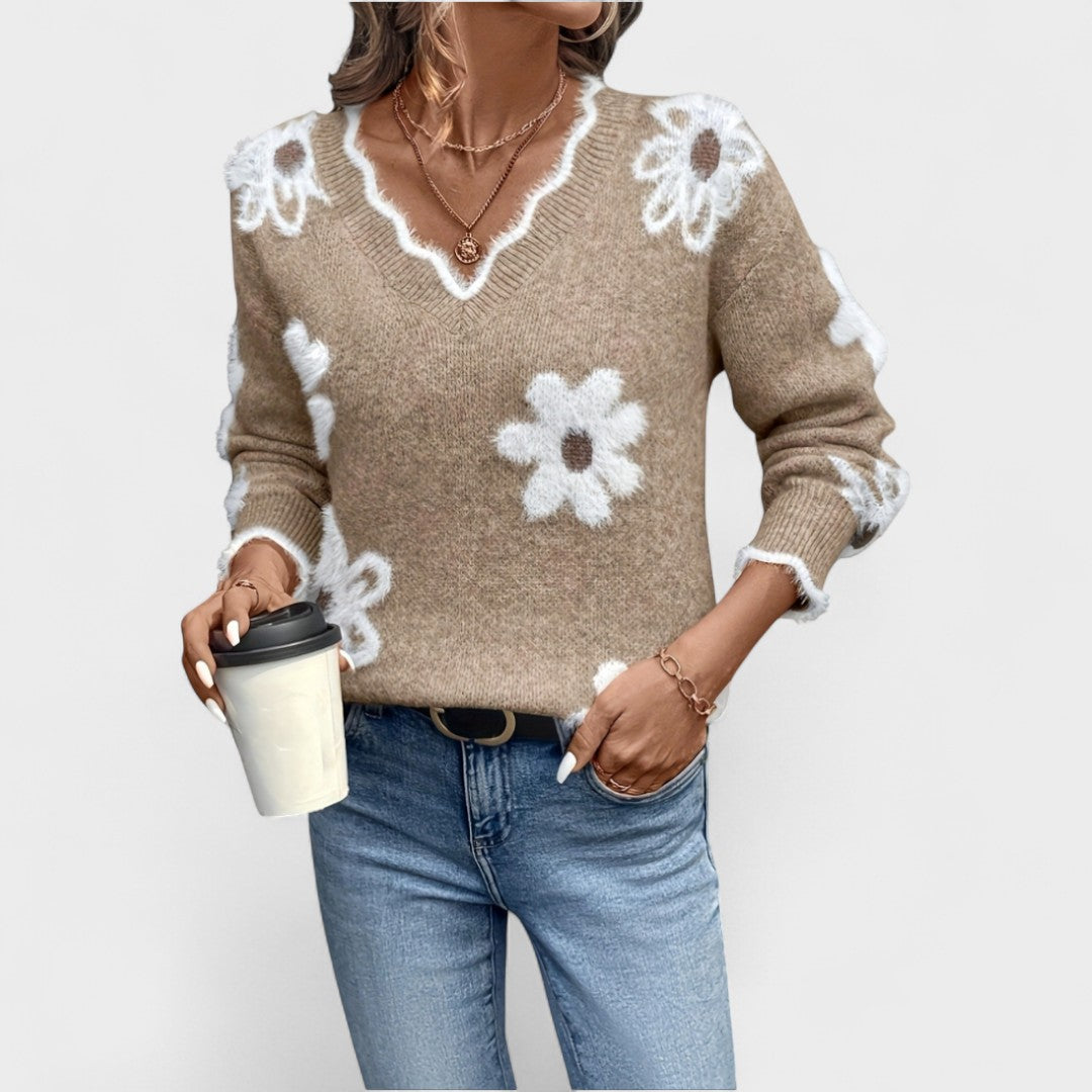 Elisa - Elegante jersey floral con cuello en V