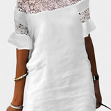 Karol Vestido Casual de Lino con Encaje y Cuello Barco