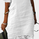 Karol Vestido Casual de Lino con Encaje y Cuello Barco