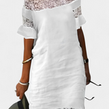Karol Vestido Casual de Lino con Encaje y Cuello Barco