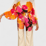 Sybella Conjunto Estampado de Dos Piezas con Pantalones de Pierna Ancha