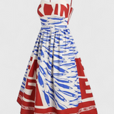 Maricela Vestido Vintage con Tirantes y Estampado de Sardinas