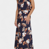 Lisa Vestido Maxi Floral con Cuello Halter y Cintura Elástica