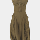 Katana Vestido Midi con Dobladillo de Burbujas y Corsé Ajustado