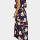 Lisa Vestido Maxi Floral con Cuello Halter y Cintura Elástica