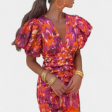 Wibia Vestido Estampado con Mangas Volumen y Fruncido
