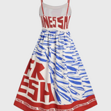 Maricela Vestido Vintage con Tirantes y Estampado de Sardinas