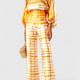 Sybella Conjunto Estampado de Dos Piezas con Pantalones de Pierna Ancha