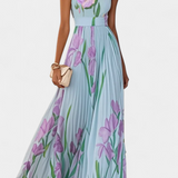 Calanthe Vestido Largo Floral Plisado con Escote Cuadrado