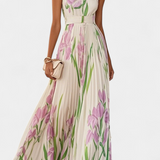 Calanthe Vestido Largo Floral Plisado con Escote Cuadrado