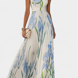 Calanthe Vestido Largo Floral Plisado con Escote Cuadrado