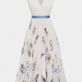 Elise Vestido Midi Sin Mangas con Estampado Floral y Plisado