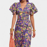Wibia Vestido Estampado con Mangas Volumen y Fruncido