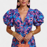Wibia Vestido Estampado con Mangas Volumen y Fruncido