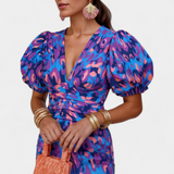 Wibia Vestido Estampado con Mangas Volumen y Fruncido