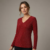 Francisca - Blusa con cuello en V y diseño de rombos