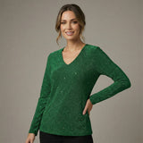 Francisca - Blusa con cuello en V y diseño de rombos