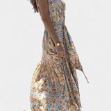 Teófila Vestido Largo con Estampado de Tesoros del Océano