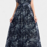 Mariana Vestido Largo Aireado de Chifón con Estampado Floral