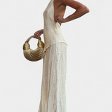 Pilarica Conjunto Elegante Plisado de Top Asimétrico y Pantalón Fluido