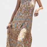 Teófila Vestido Largo con Estampado de Tesoros del Océano