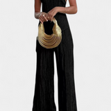 Pilarica Conjunto Elegante Plisado de Top Asimétrico y Pantalón Fluido