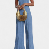 Pilarica Conjunto Elegante Plisado de Top Asimétrico y Pantalón Fluido
