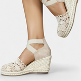 Nadie Espadrilles de Cuña con Encaje Artesanal para Mujer