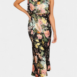 Lisa Vestido Maxi Floral con Cuello Halter y Cintura Elástica